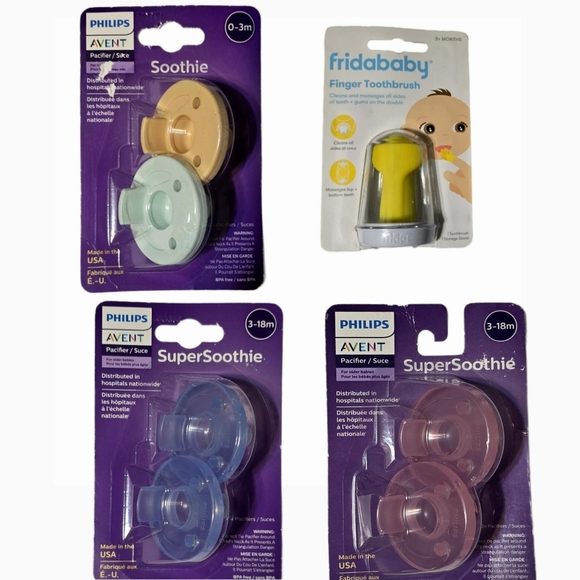 Baby Bundle Philips Avent Super Soothie Pacifiers & Fridababy Finger Toothbrush - Picture 1 of 6